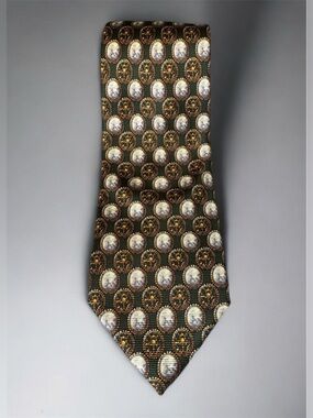Vintage S.T. DuPont Paris 100% Silk Olive Green Cameo Men’s Tie